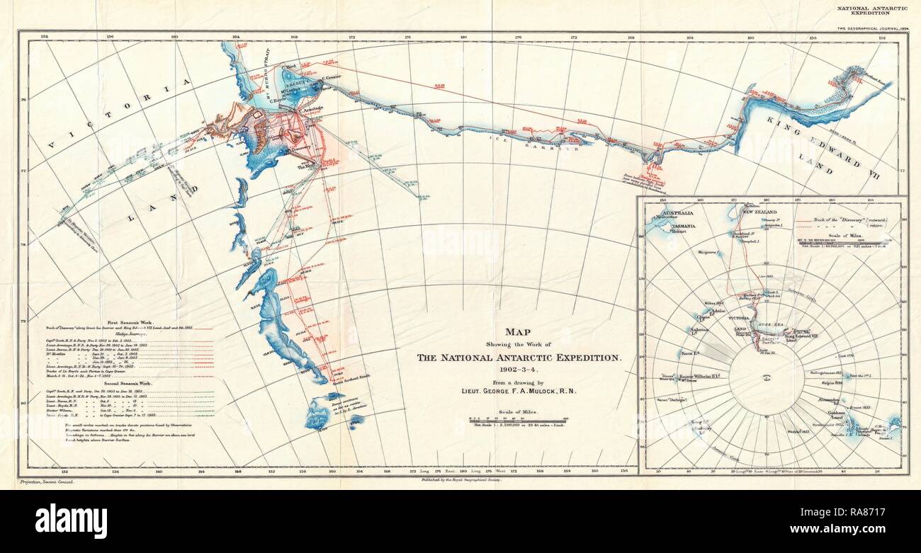 1904, expédition en Antarctique Plan de Terre Victoria et le roi Édouard VII La Terre, l'Antarctique. Repensé par Gibon. Classic repensé Banque D'Images