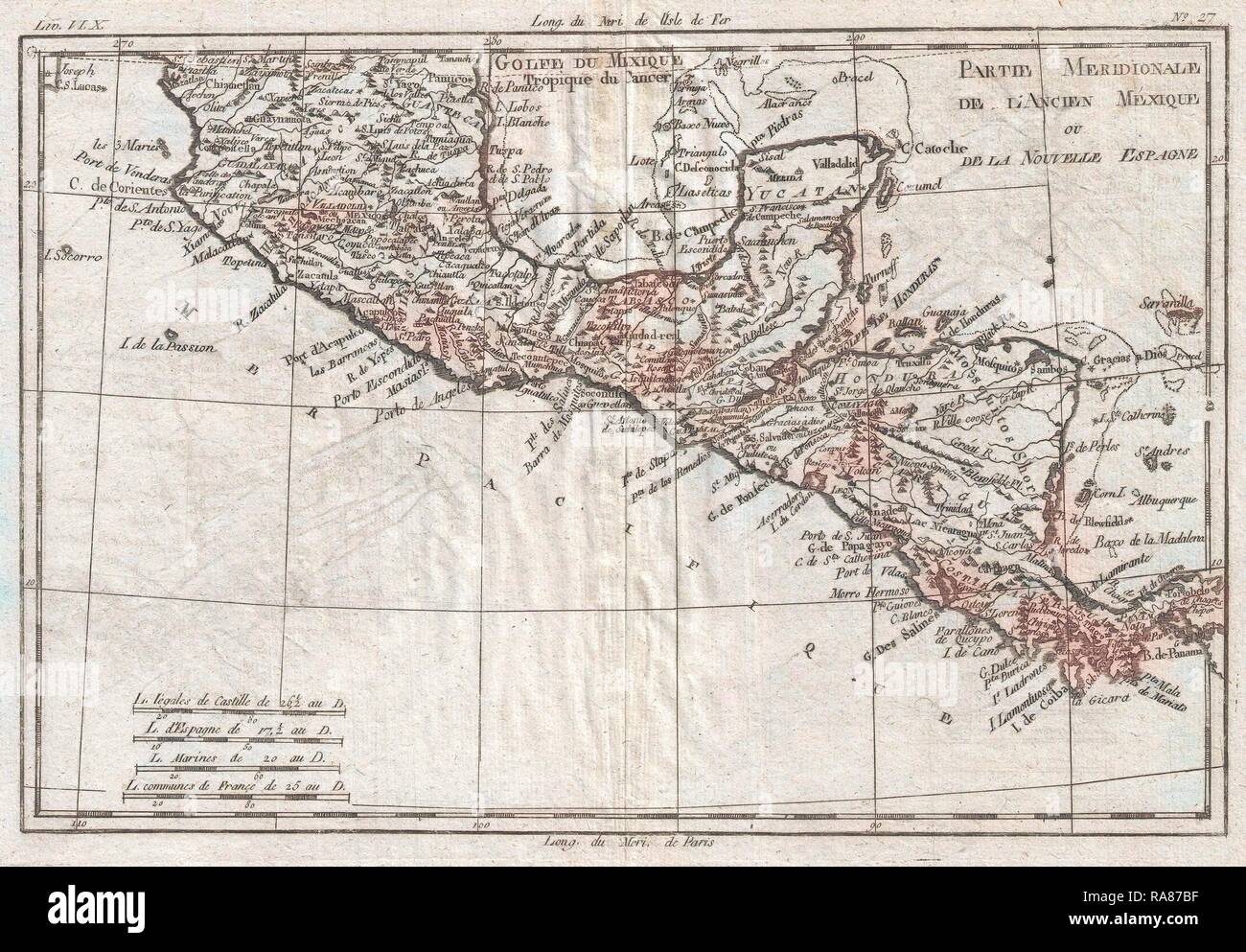 1780, Raynal et bonne carte de l'Amérique centrale et le sud du Mexique, Rigobert Bonne 1727 - 1794, l'un des plus repensé Banque D'Images