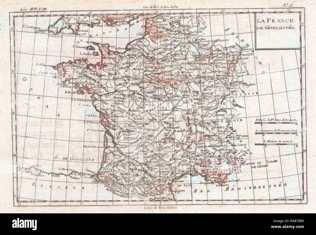 1780, Raynal et bonne carte de France, Rigobert Bonne 1727 - 1794, l'un des plus importants cartographes de la fin repensé Banque D'Images