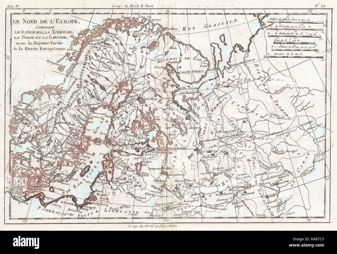 1780, Raynal et bonne carte de l'Europe du Nord et la Russie européenne, Rigobert Bonne 1727 - 1794, l'un des plus repensé Banque D'Images