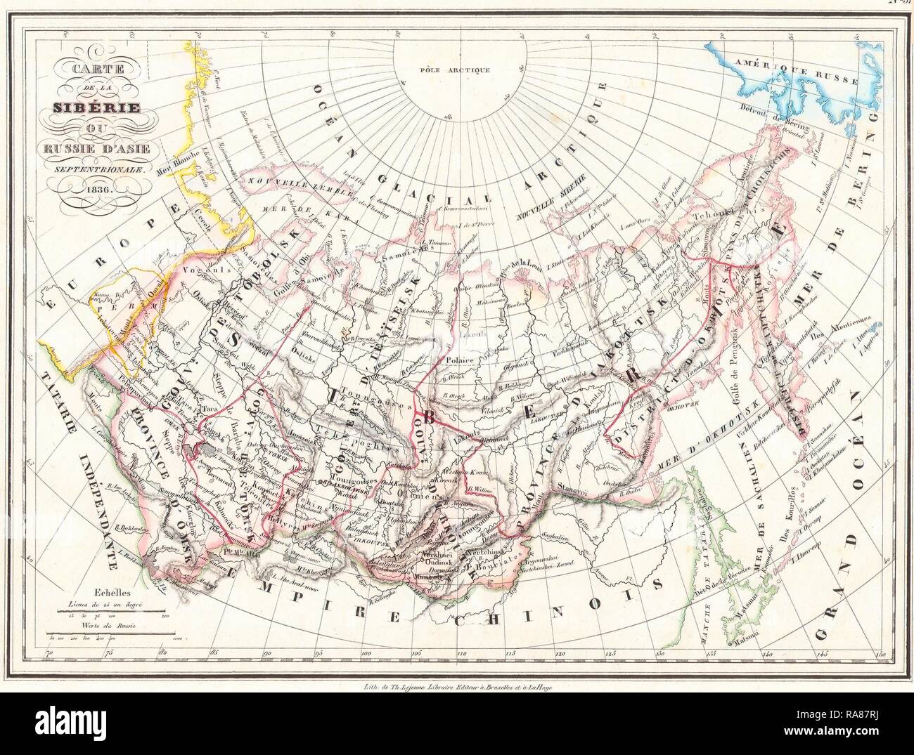 1836, Malte-brun Carte de la Russie en Asie et en Sibérie. Repensé par Gibon. L'art classique avec une touche moderne repensé Banque D'Images