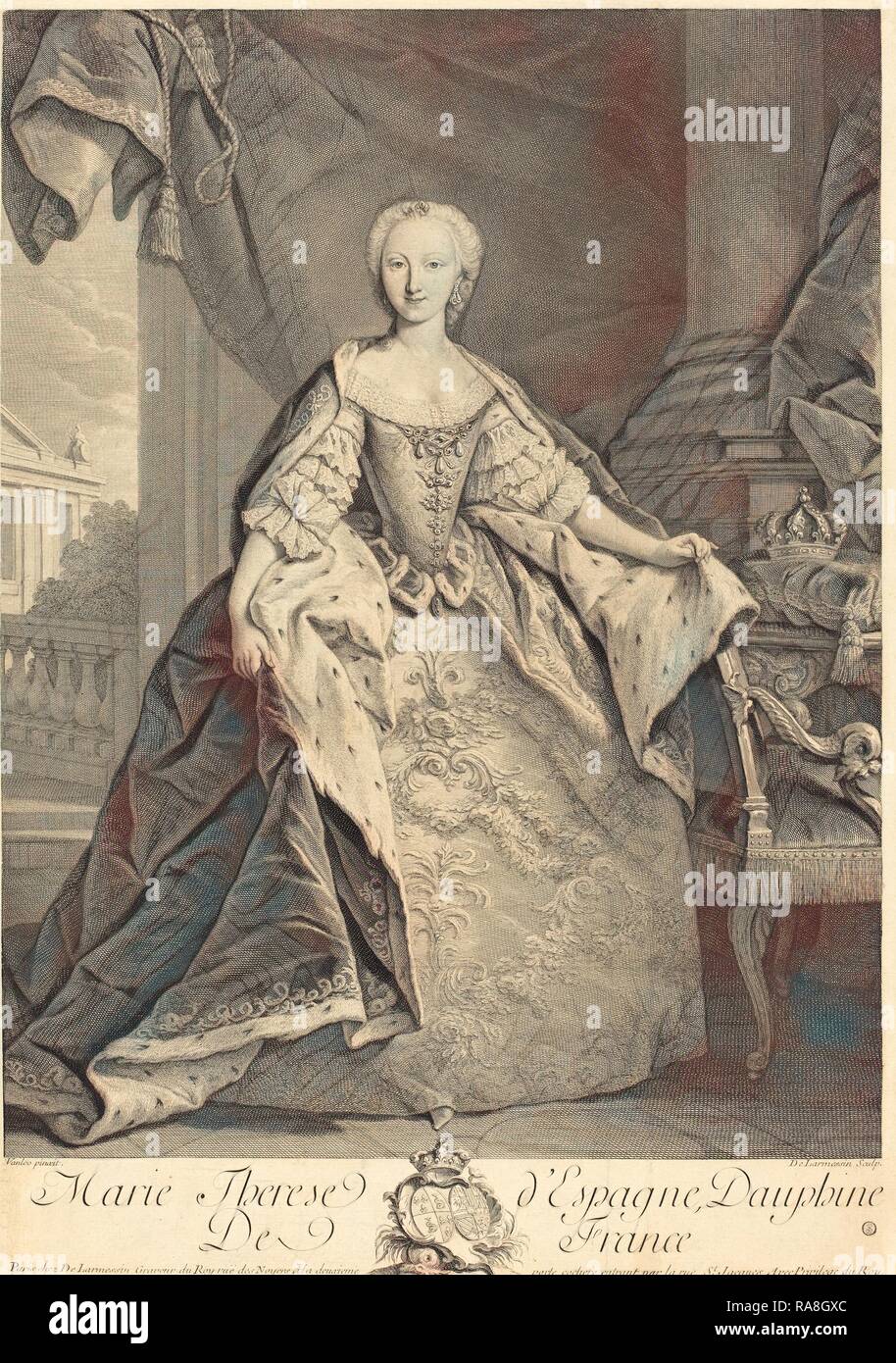 Nicolas de Larmessin IV après Jean-Baptiste Van Loo (Français, 1684 - 1753 ou 1755), Marie Thérèse d'Espagne, Dauphine repensé Banque D'Images
