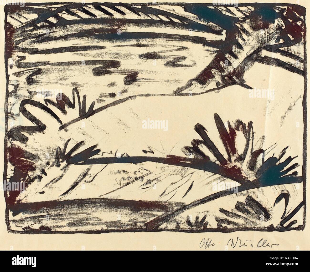 Otto Müller, paysage avec un arbre et l'eau (mitBaum Landschaft und Wasser), allemand, 1874 - 1930, ch. 1920, lithographie repensé Banque D'Images