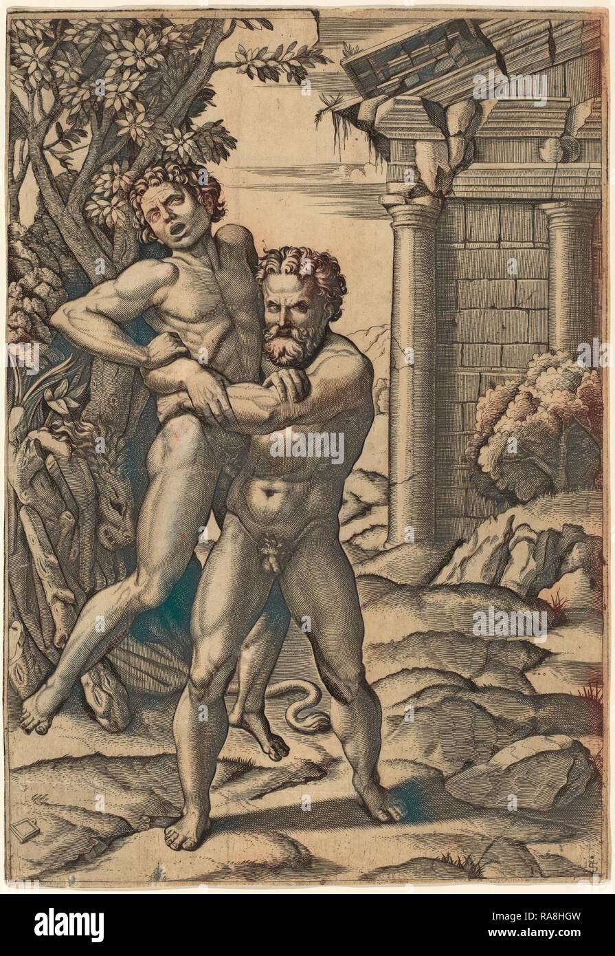 Marcantonio Raimondi après Raphael (Italien), ch. 1480 - c. 1534), Hercule et Antée, après 1520, gravure repensé Banque D'Images