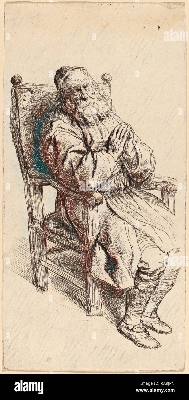Salomon Koninck (Néerlandais, 1609 - 1656), vieil homme dormir dans un fauteuil, de gravure. Repensé par Gibon. L'art classique avec repensé Banque D'Images