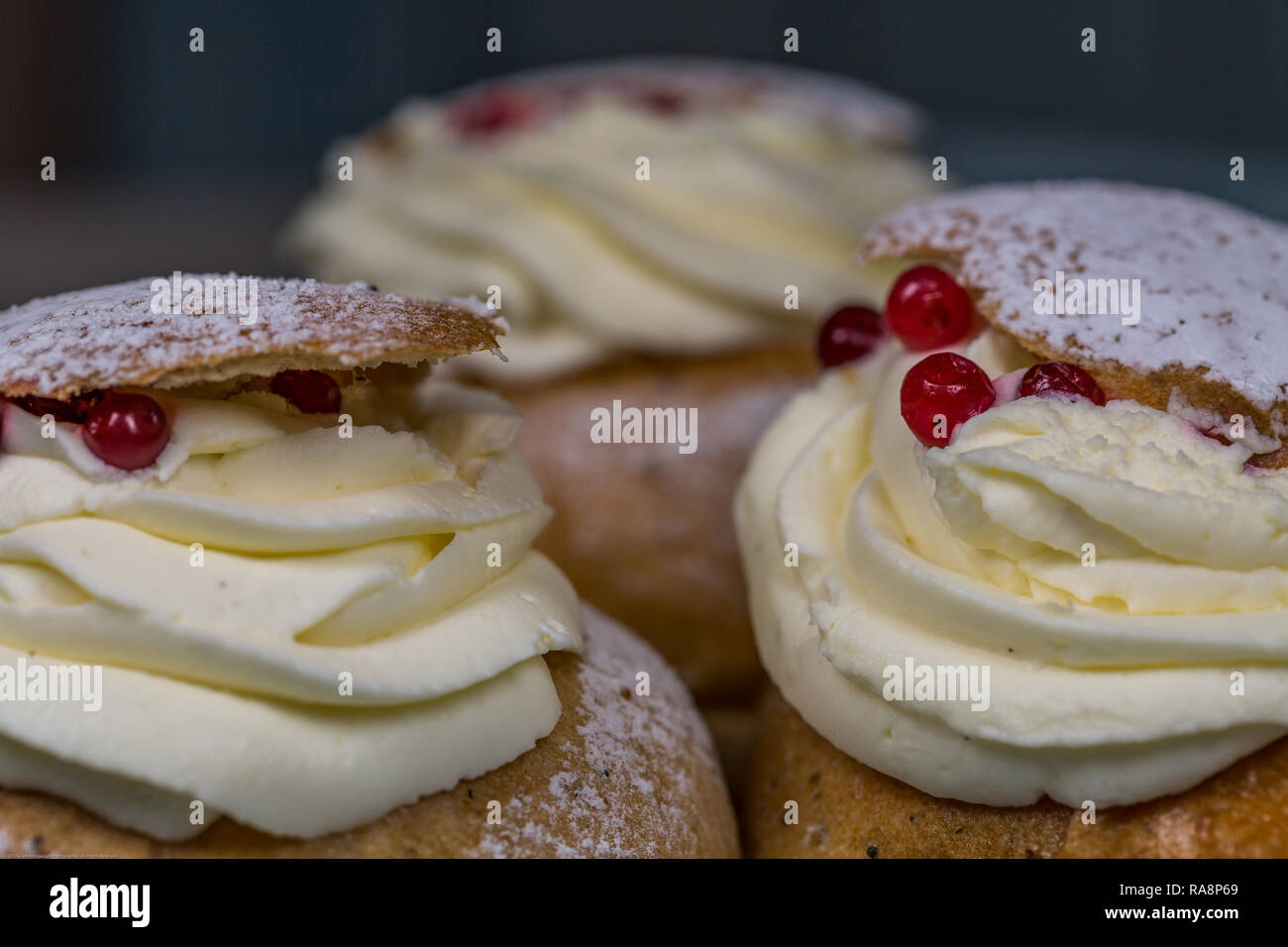 Gâteaux Semla suédois Close-Up Banque D'Images