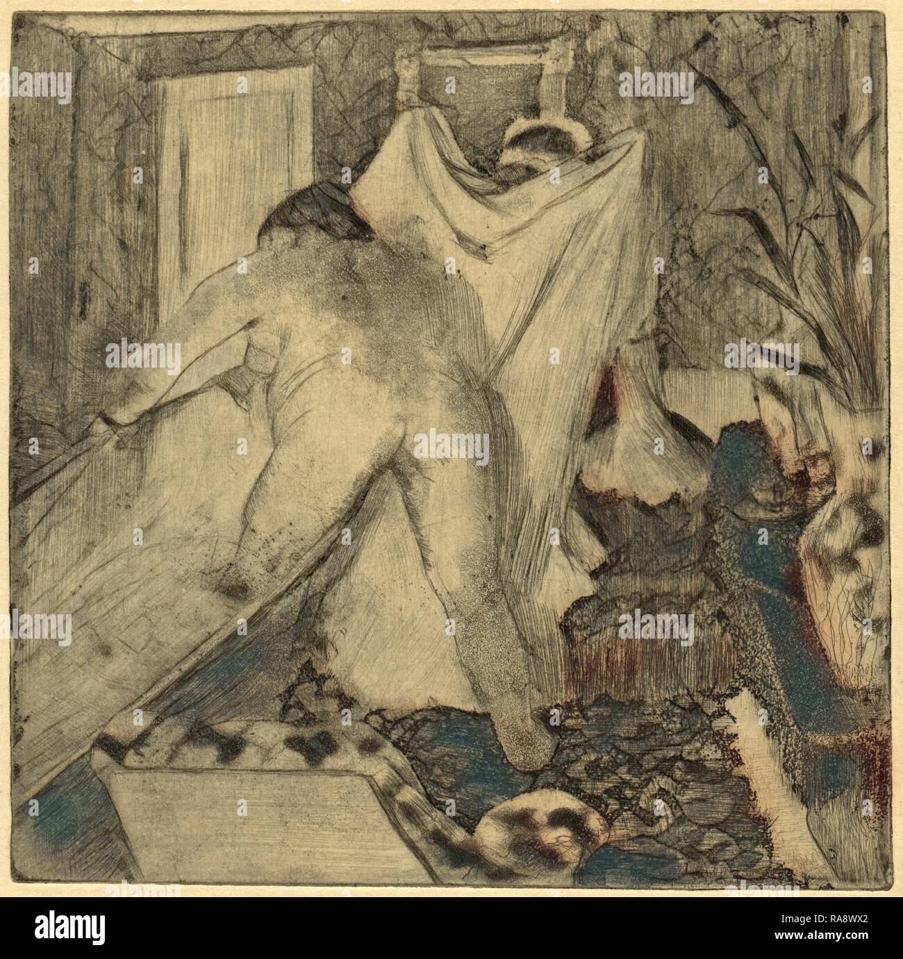 Edgar Degas, laissant la baignoire (la sortie du bain), français, 1834 - 1917, ch. 1879-1880, crayon électrique, eau-forte repensé Banque D'Images