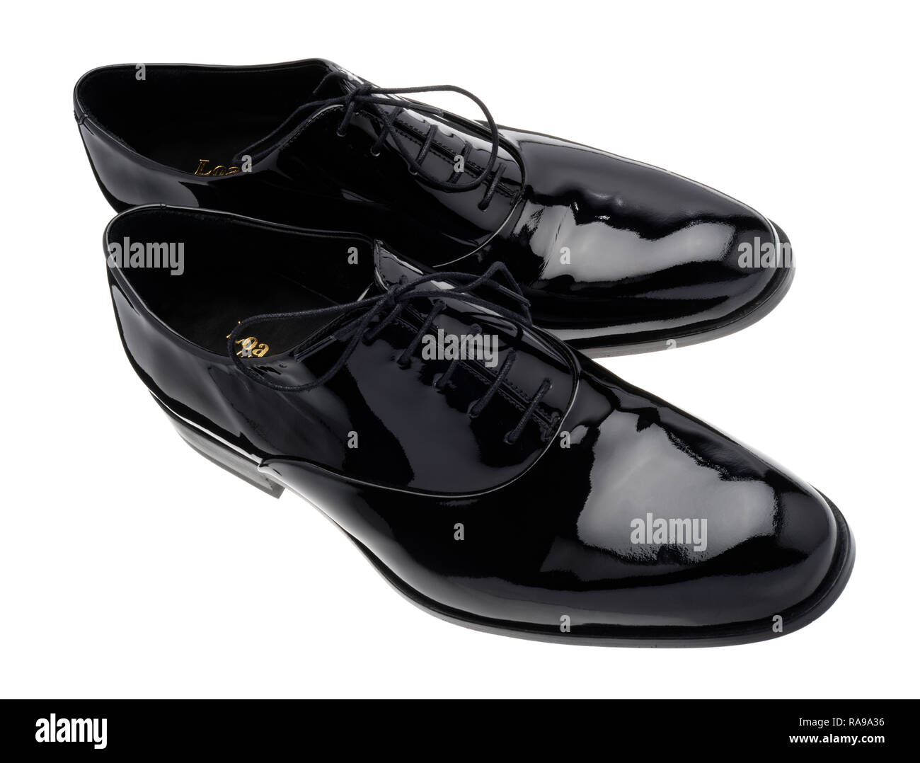 Chaussures en cuir verni noir pour des événements spéciaux. Banque D'Images