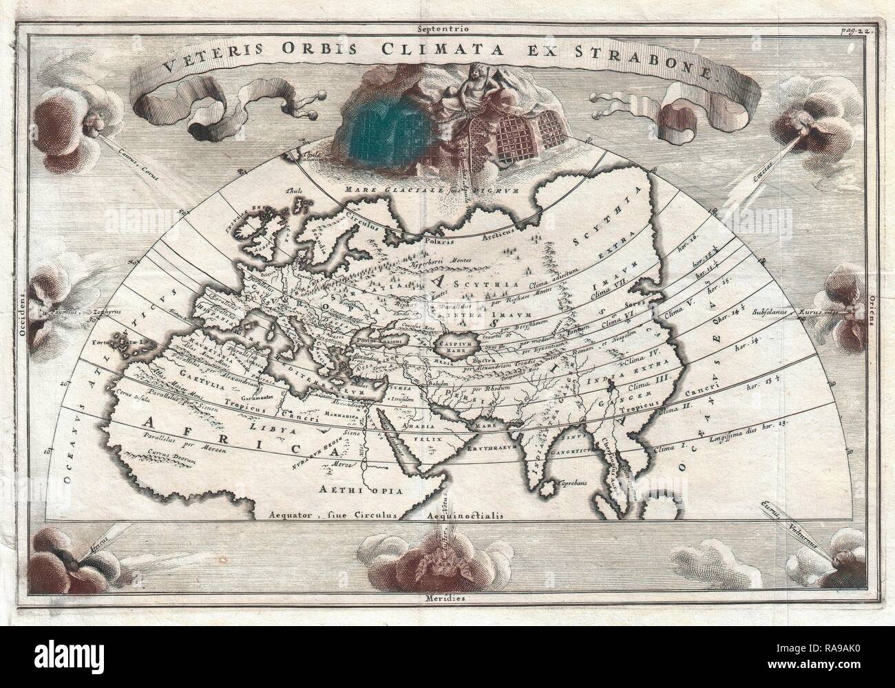 1700 Cellarius, Carte de l'Asie, l'Europe et l'Afrique selon Strabon. Repensé par Gibon. L'art classique avec un style moderne repensé Banque D'Images