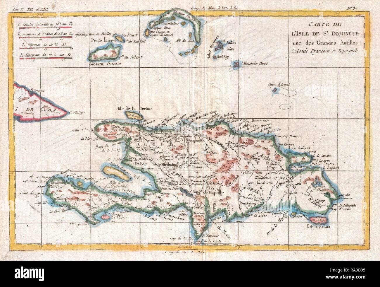 1780, Raynal et bonne carte de l'Hispaniola, West Indies, Rigobert Bonne 1727 - 1794, l'un des plus importants repensé Banque D'Images