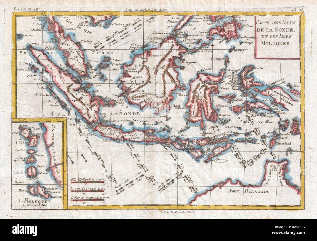 1780, Raynal et bonne carte de l'Indes, Singapour, Java, Sumatra, Bornéo, Rigobert Bonne 1727 - 1794, l'un de repensé Banque D'Images