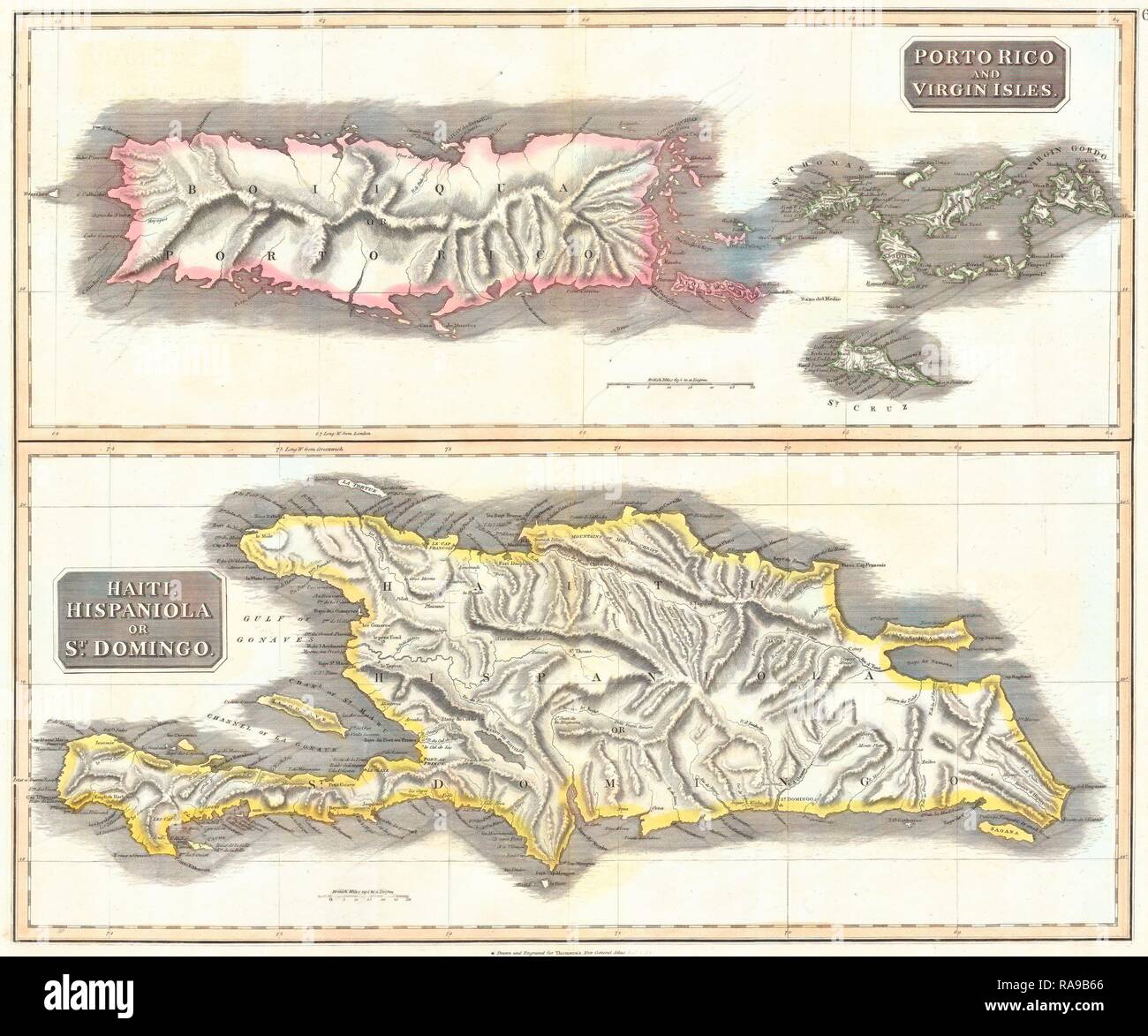1815, Thomson Plan de Porto Rico, Îles Vierges, Haïti, République dominicaine, John Thomson, 1777 - 1840, est un trompettiste, repensé Banque D'Images