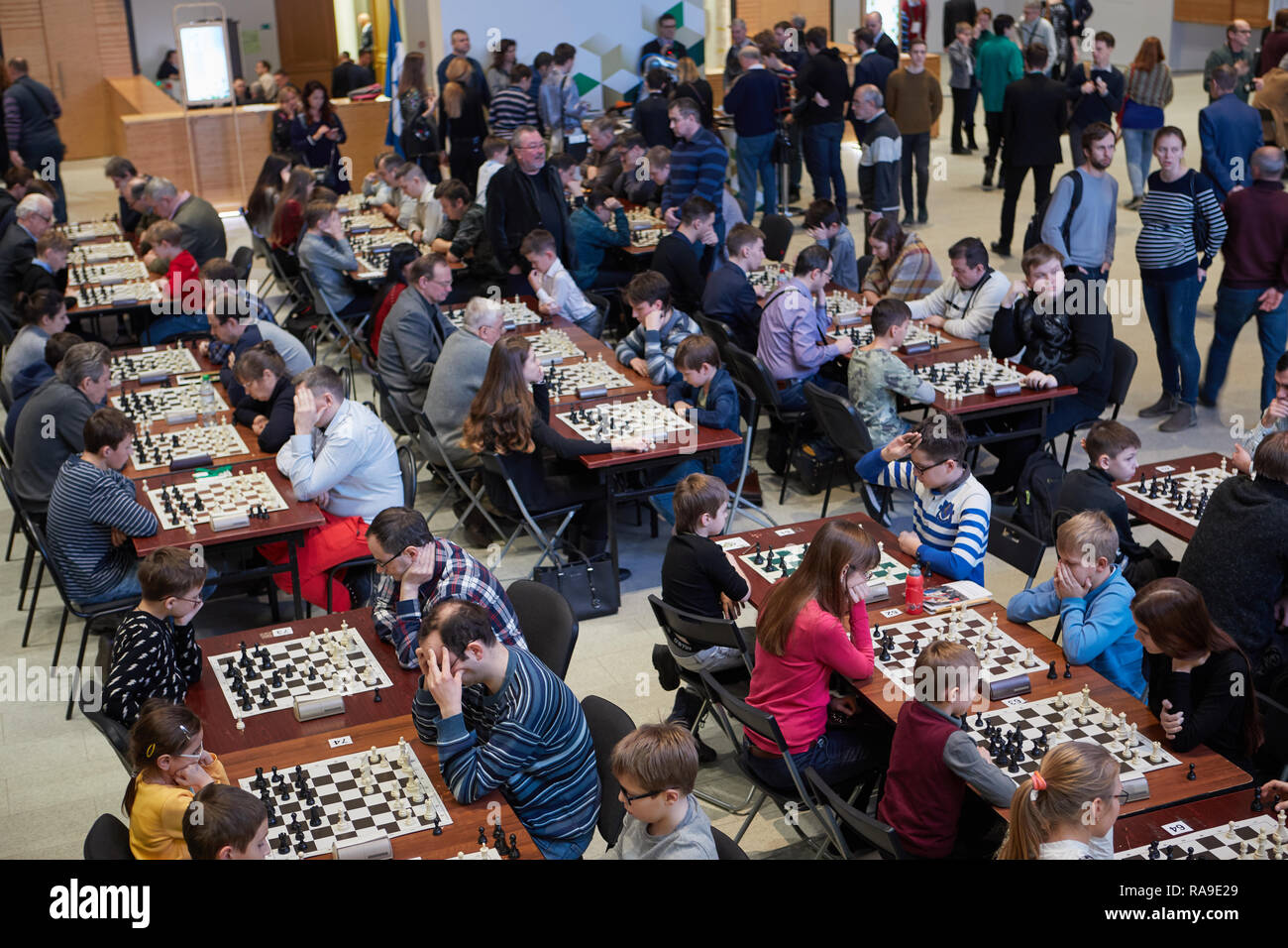 Saint-pétersbourg, Russie - 29 décembre 2018 : dans le hall d'exposition manège pendant et rapide aux Championnats du Blitz. Compet de masse Banque D'Images
