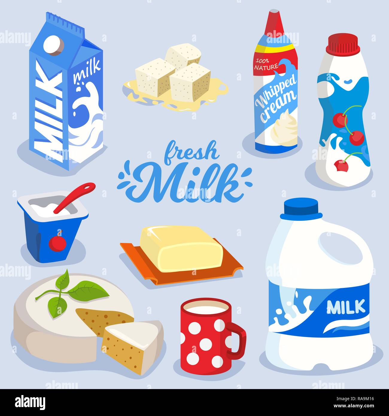 Ensemble de produits laitiers, les produits laitiers dans l'icône colorée Illustration de Vecteur Ensemble de produits laitiers, les produits laitiers dans l'icône colorée Illustration de Vecteur