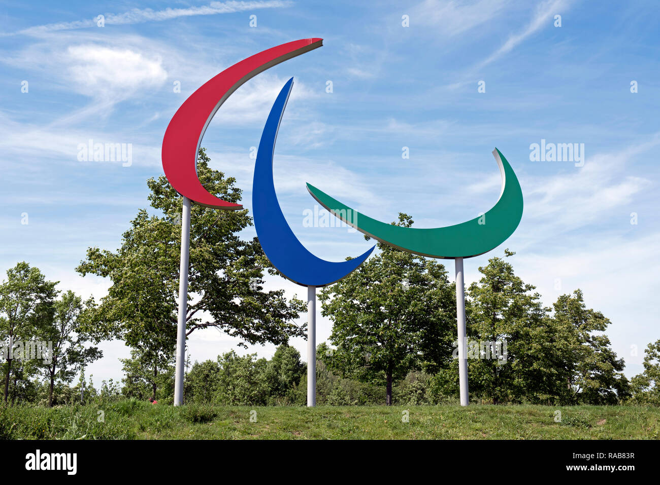 Symbole des Jeux paralympiques la Queen Elizabeth Olympic Park, London England Angleterre UK Banque D'Images