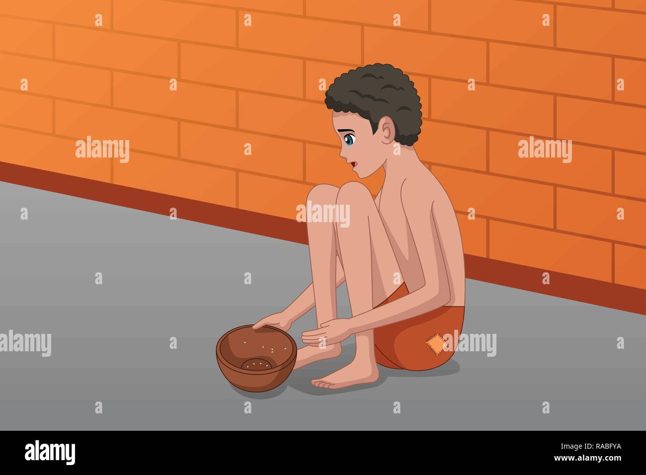 Un vecteur illustration de sans-abri Panhandler Kid sur rue Illustration de Vecteur