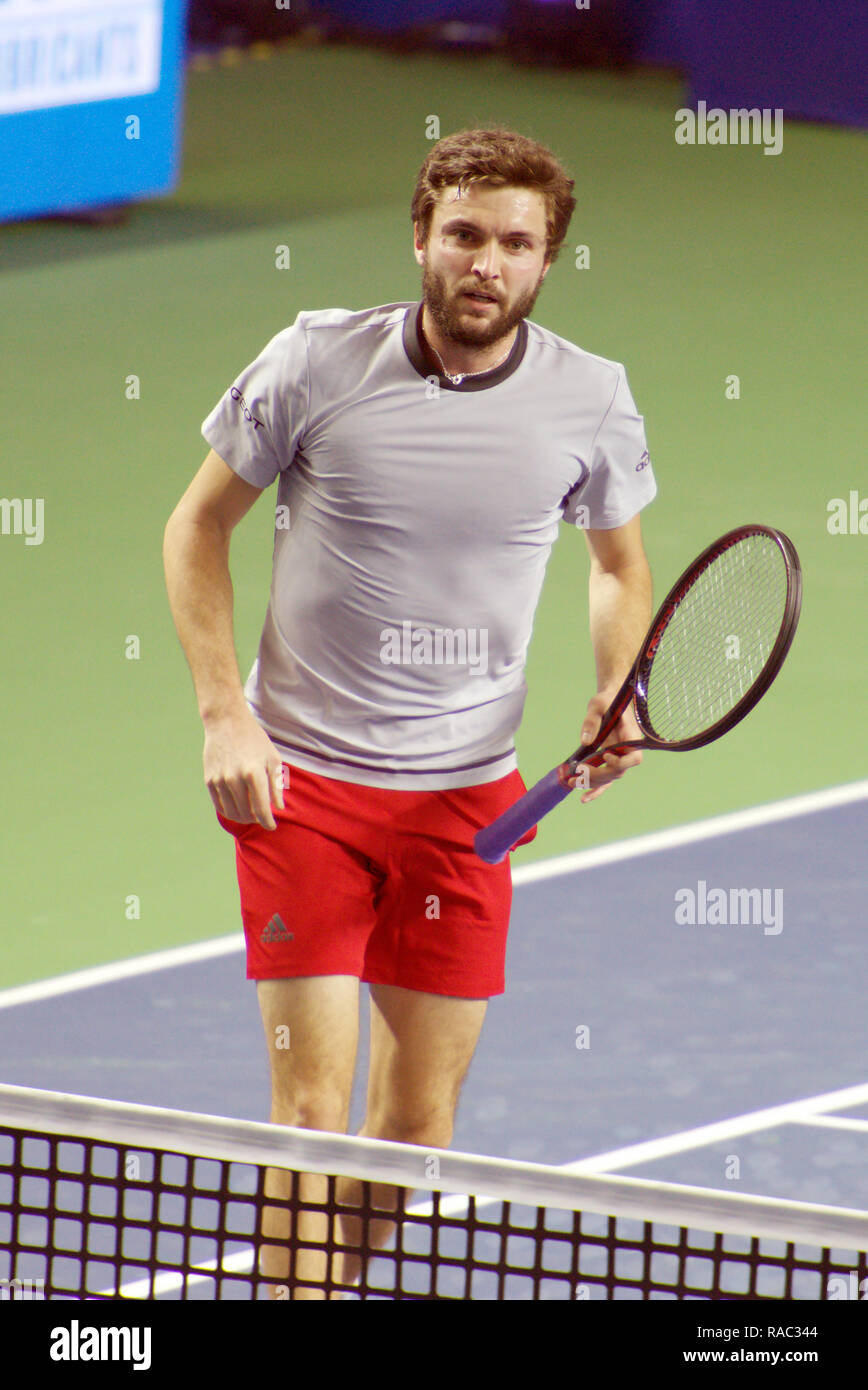 Pune, Inde. 3e janvier 2019. Gilles Simon de la France à la fin de son  quart de finale de la compétition des célibataires chez Tata ouvrir le  tournoi de tennis ATP de