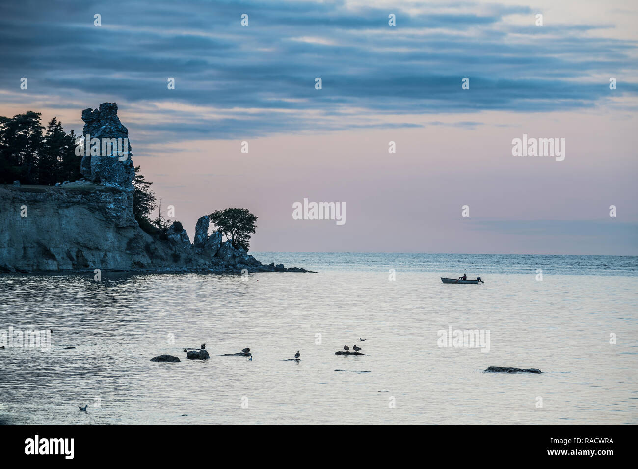 Jungfrun pile la mer au coucher du soleil, Gotland, Suède, Scandinavie, Europe Banque D'Images