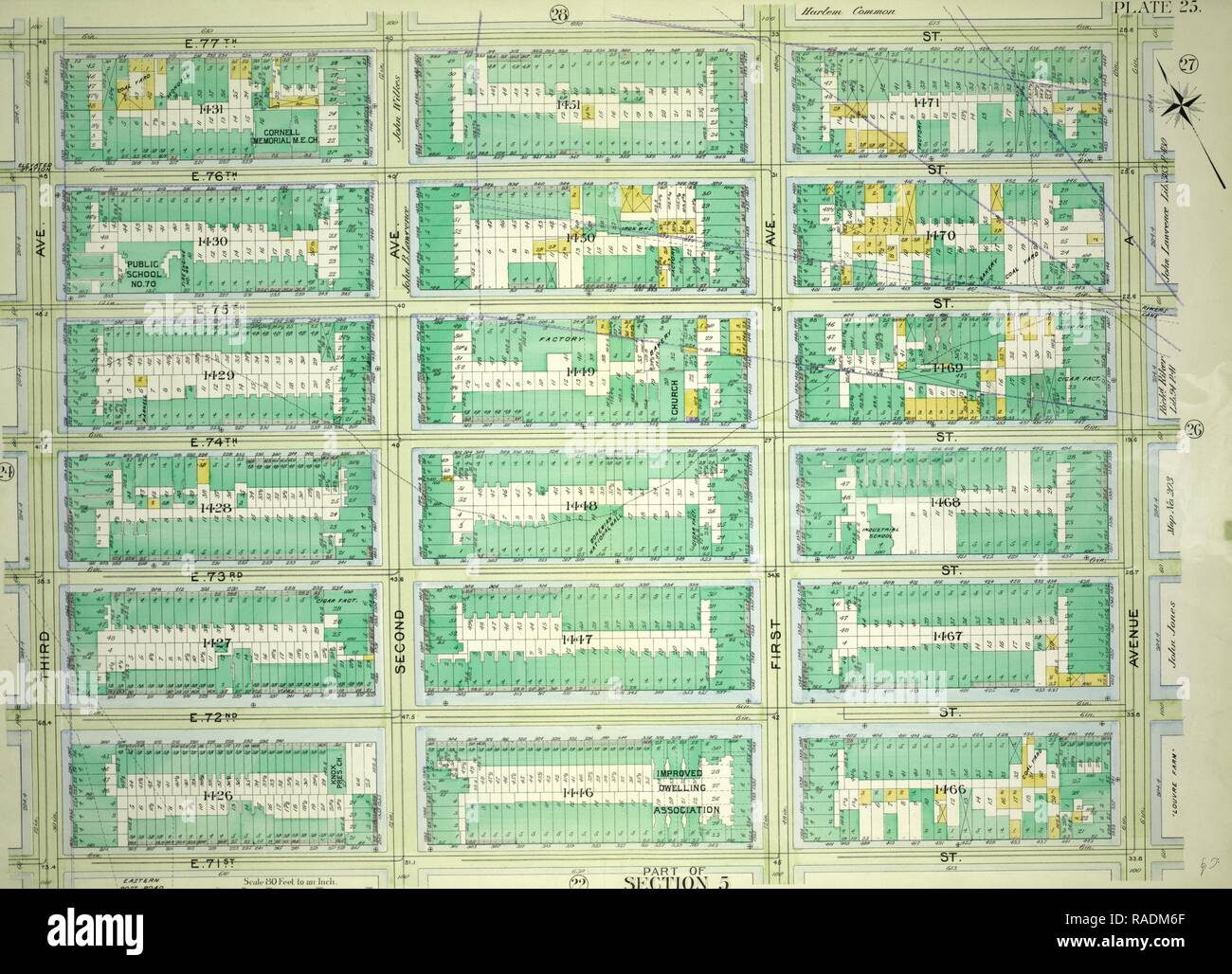 Planche 25, partie de la Section 5 : délimité par E. 77th Street, l'Avenue A, F.71e Rue et 3e Avenue. Repensé Banque D'Images