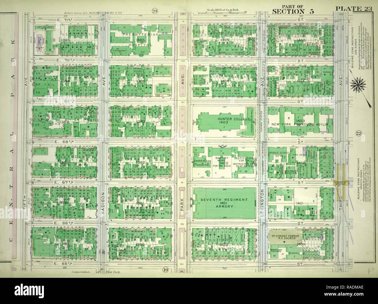 23 de la plaque, une partie de la Section 5 : délimité par E. 71st Street, Troisième Avenue, E. 65th Street et Central Park, Cinquième Avenue repensé Banque D'Images