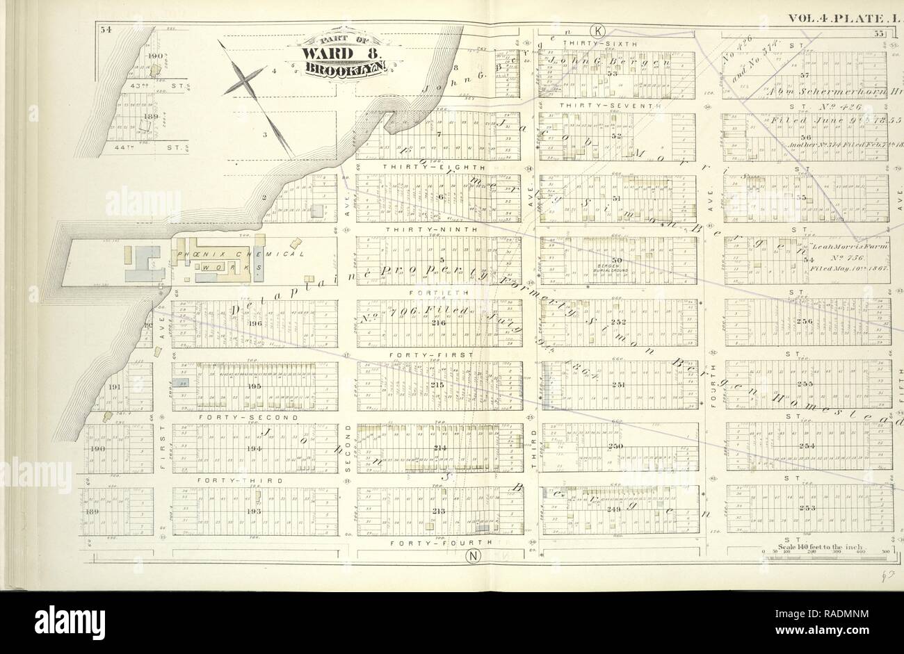 Tome 4. Plaque, L. Site lié par trente-sixième, Cinquième Avenue, quarante-quatrième St., Gowanus Bay, y compris Troisième St., quarante- repensé Banque D'Images