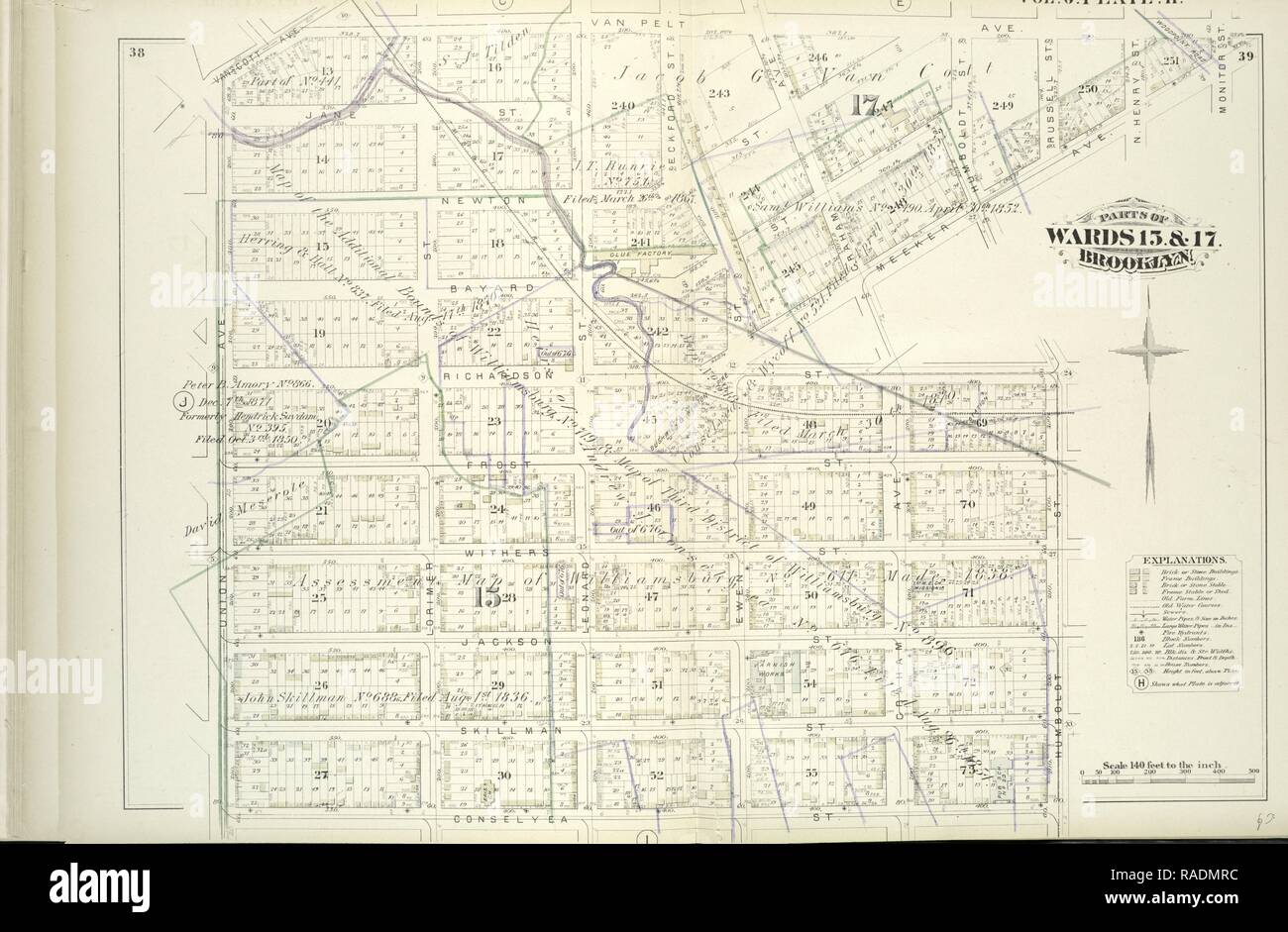 Tome 6. Plaque, H. Site lié par Van Cott, 10, Avenue Van Pelt, surveiller St., Meeker, 10, rue Richardson, Humboldt St repensé Banque D'Images