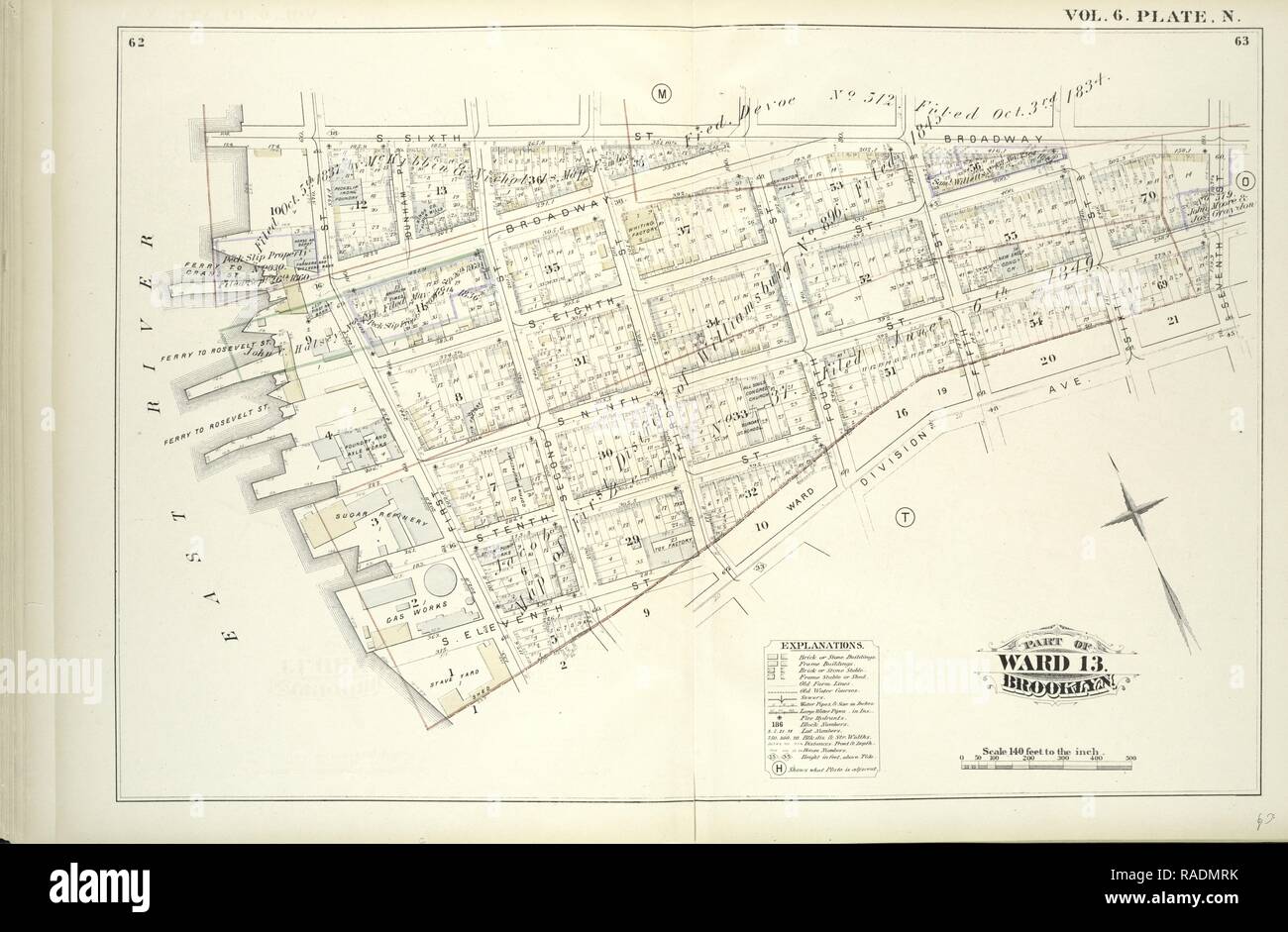 Tome 6. Plaque, N. Site lié par S. Sixième St., Broadway, Seventh St., Division Ave., S. Onzième St., East River repensé Banque D'Images