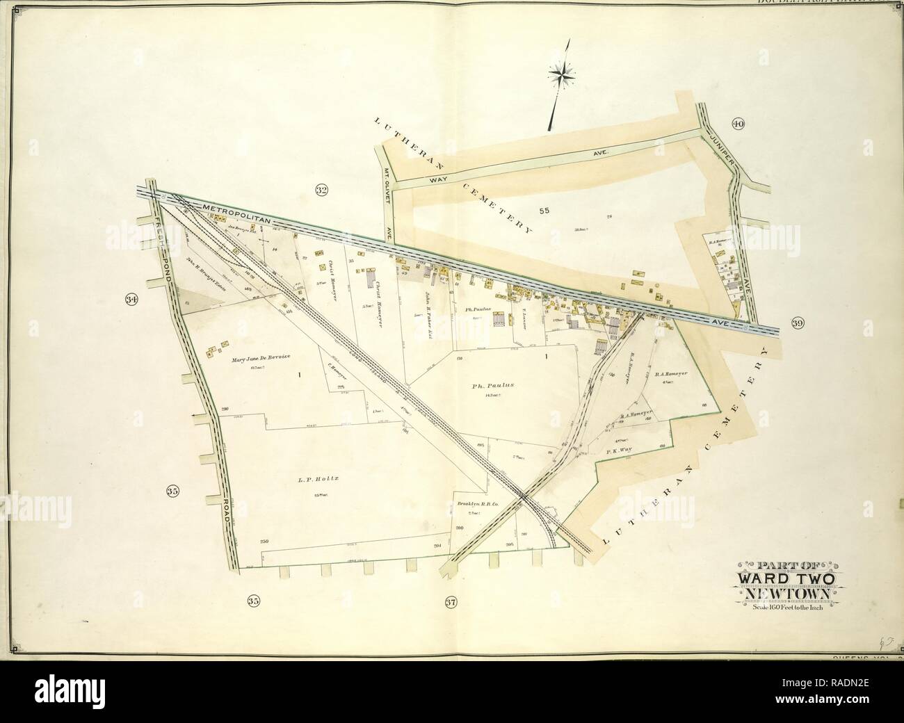 Les reines, tome 2, double plaque Page no 38, partie de deux quartiers de Newtown, site délimité par Mt. Olivet Ave., façon Ave., Juniper repensé Banque D'Images