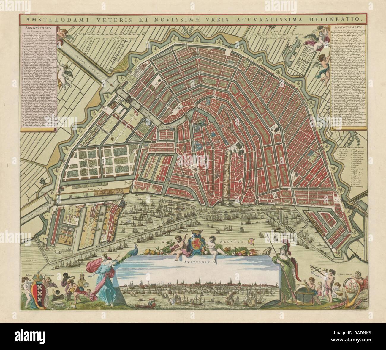 La main, la carte d'Amsterdam aux Pays-Bas, anonyme, Nicolaes Pietersz. Berchem, Nicolaes Visscher (I), 1685 repensé Banque D'Images