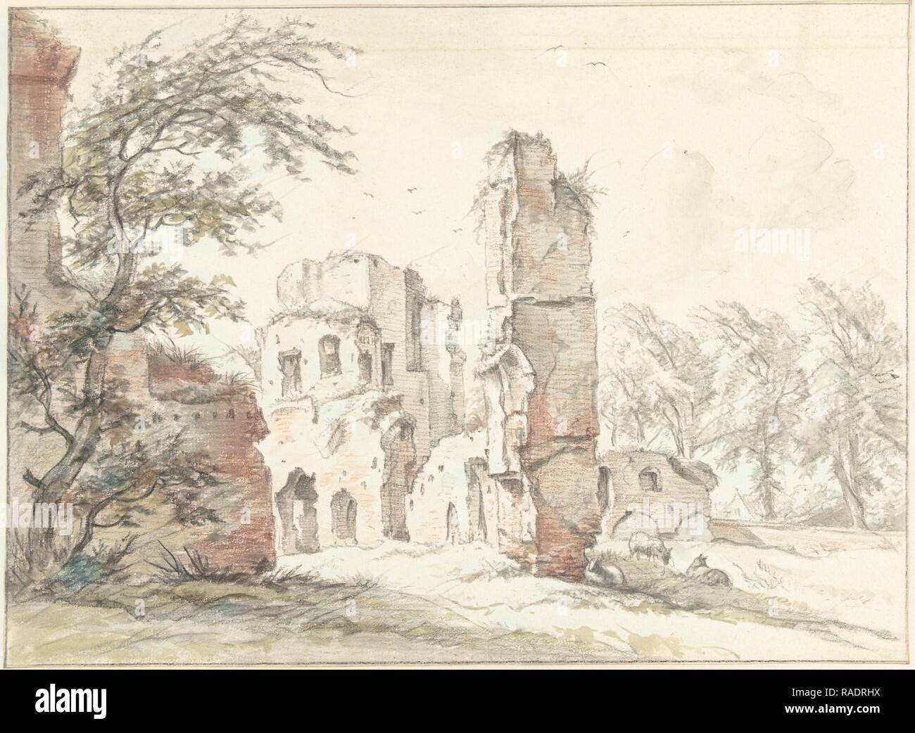 Ruine Rijnsburg Pays-bas, Egbert van Drielst, 180. Repensé par Gibon. L'art classique avec une touche moderne repensé Banque D'Images
