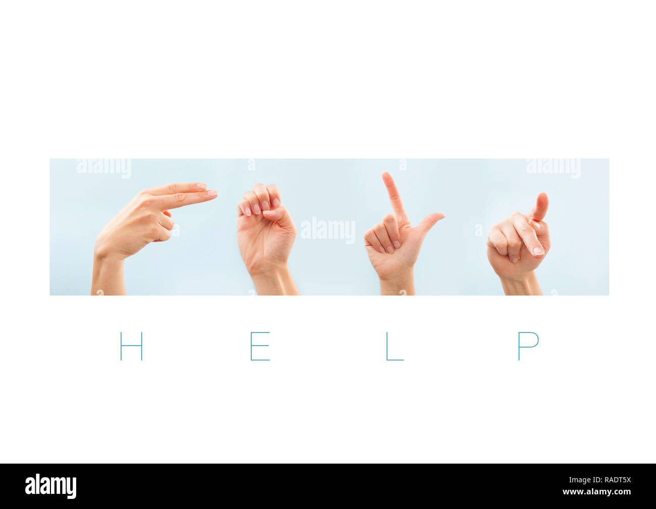 Aide mot dans la langue des signes américaine pour sourd-muet. Message non verbal. Banque D'Images