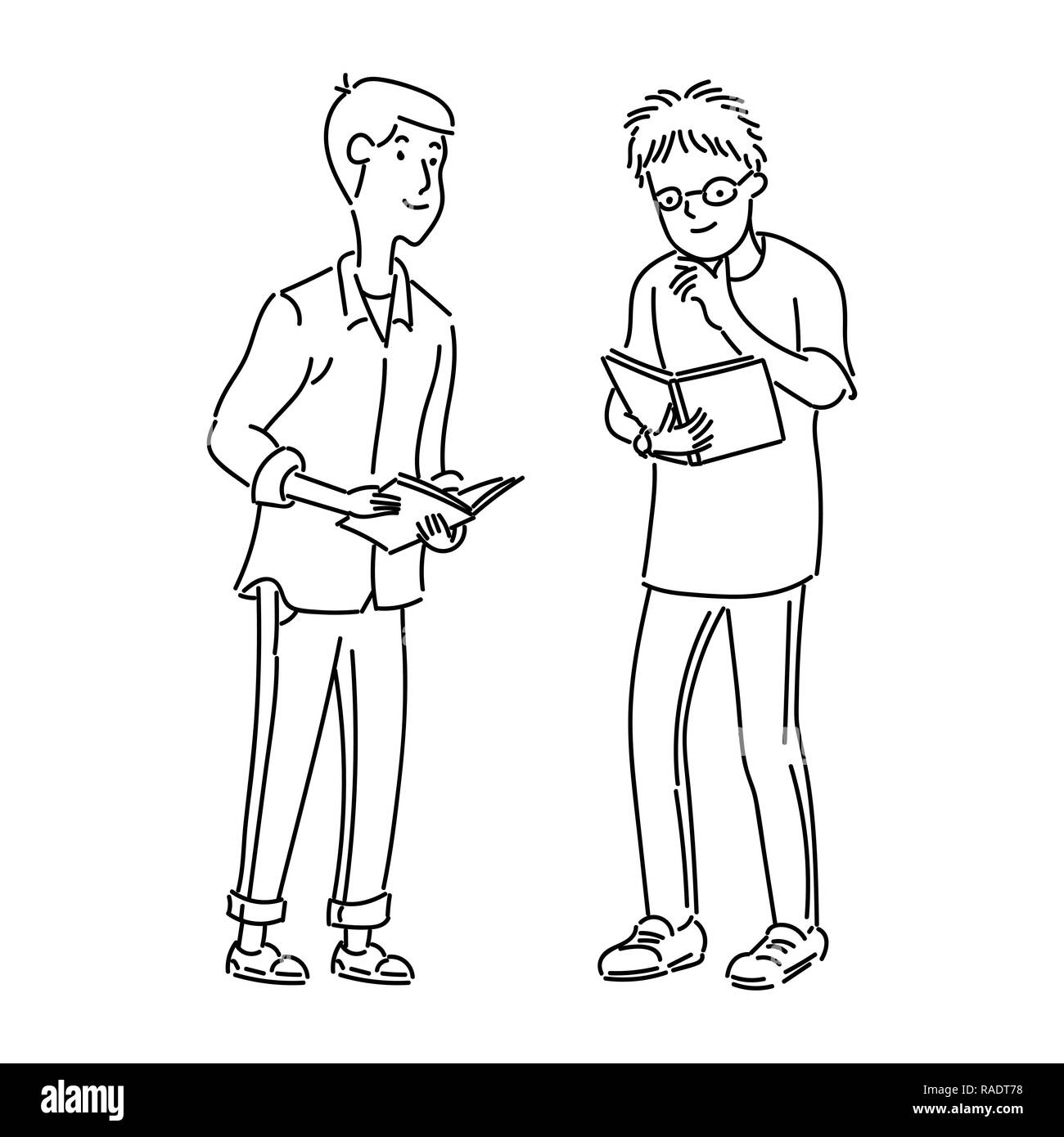 Comité permanent de l'adolescence holding book discuter, pour l'éducation, concept fashion style hand drawn simple ligne vector illustration design plat Illustration de Vecteur Comité permanent de l'adolescence holding book discuter, pour l'éducation, concept fashion style hand drawn simple ligne vector illustration design plat Illustration de Vecteur