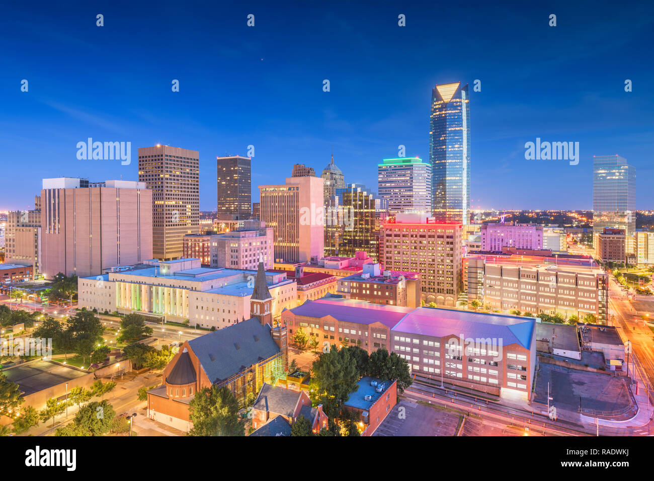 Oklahoma City, Oklahoma, USA Centre-ville au crépuscule. Banque D'Images