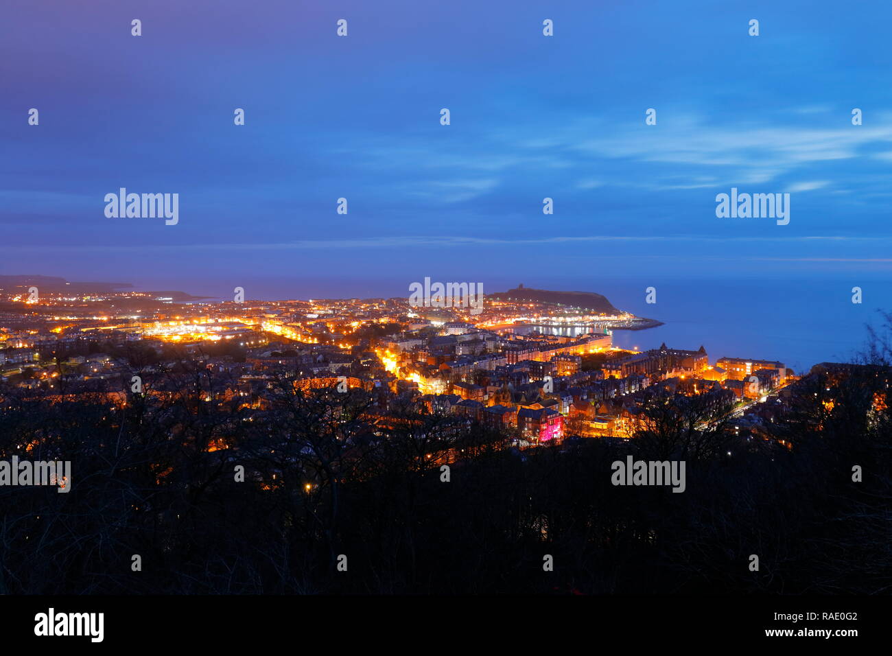 La ville côtière de Scarborough dans le Yorkshire du Nord le jour du Nouvel An matin. Banque D'Images