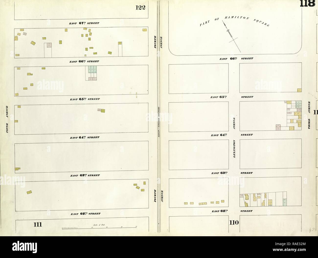 118 Plaque : Carte délimité par East 67th Street, Troisième Avenue, East 62nd Street, Fifth Avenue. 1857, 1862, Perris et repensé Banque D'Images