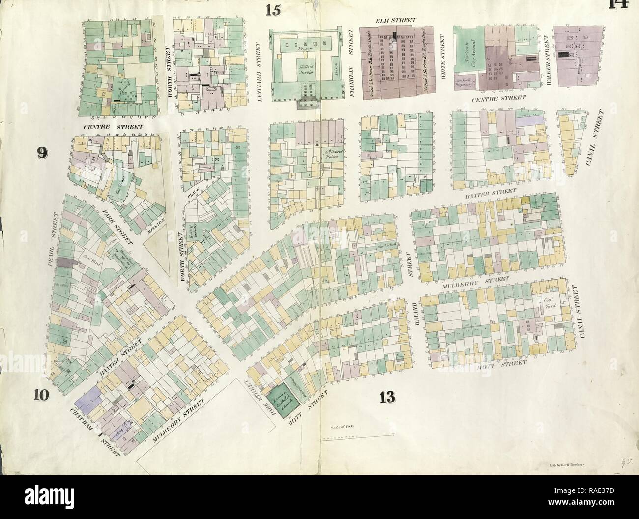 Planche 14 : carte délimitée par Canal Street, Mott Street, Cross Street, Mulberry Street, Chatham Street, Pearl Street, Elm repensé Banque D'Images