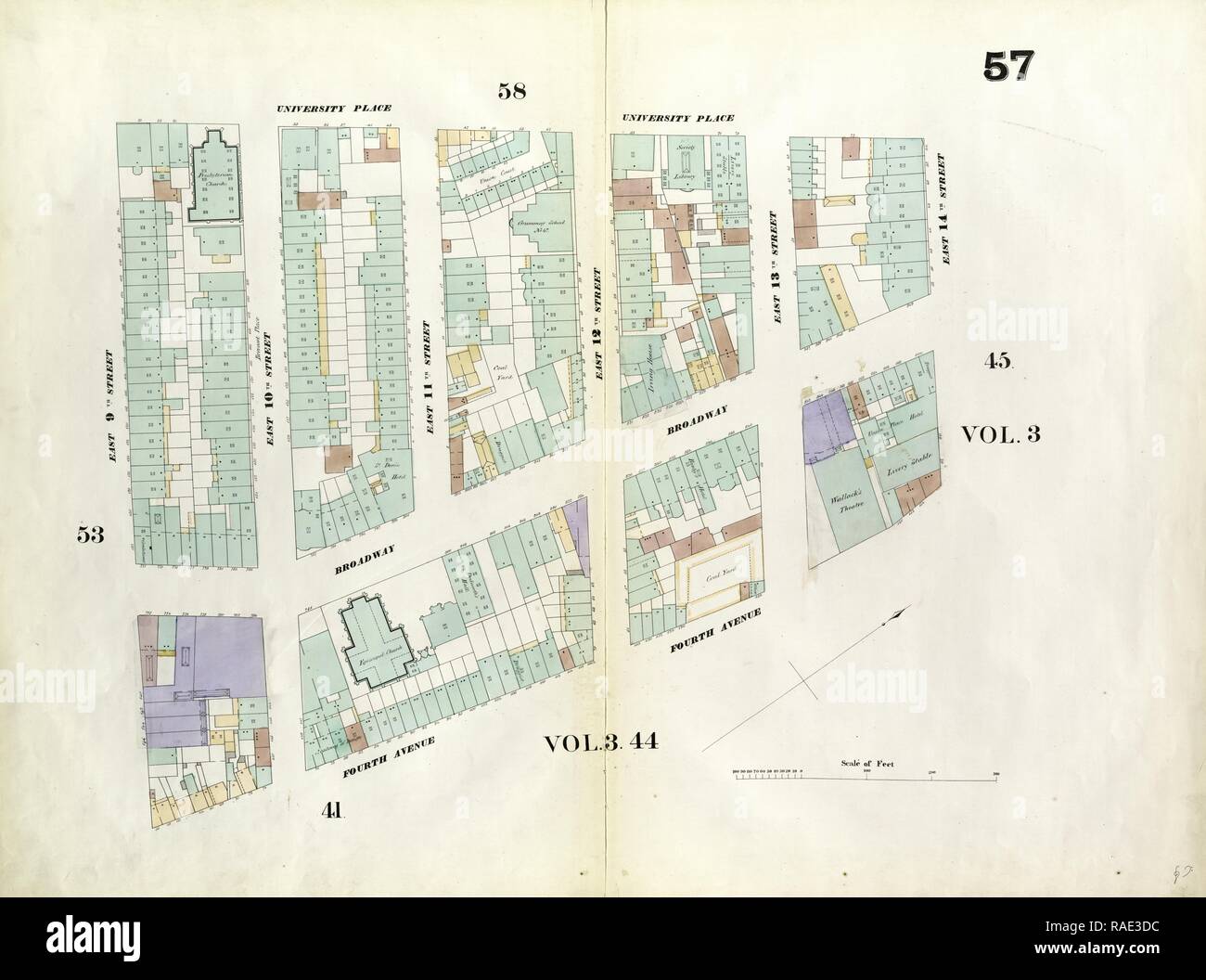 57 de la plaque : Site délimité par la 14e Rue, 4e Avenue, 9ème rue, place de l'université. 1857, 1862, Perris et Browne, nouveau repensé Banque D'Images