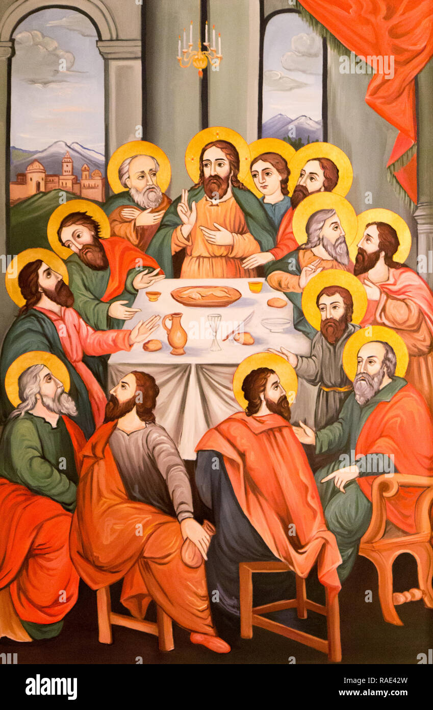 Vienne, Autriche, 2016/11/26. L'icône de la Dernière Cène de Jésus Christ dans Saint Hripsime Church (Église apostolique arménienne). Banque D'Images