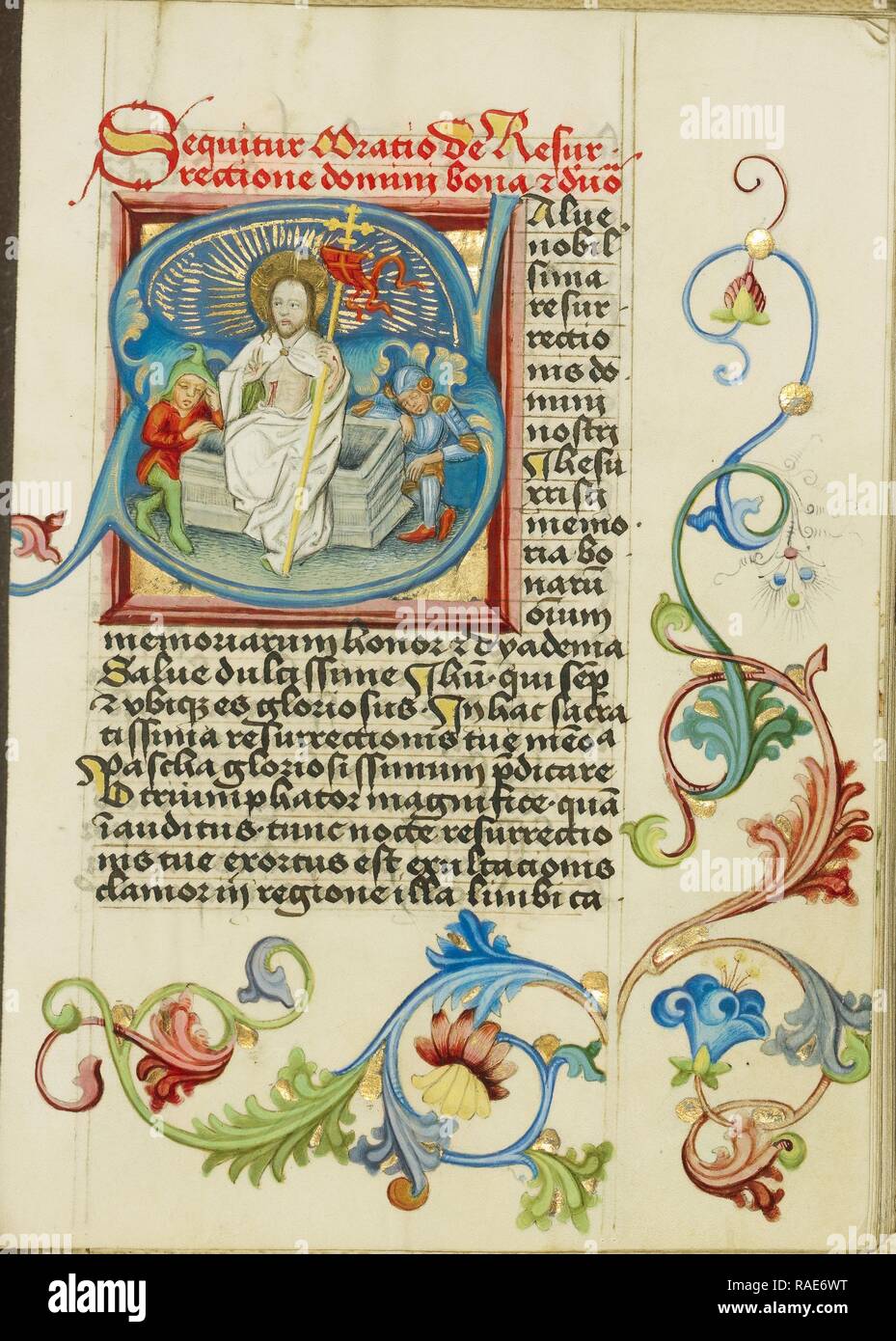 S initial : La Résurrection, l'atelier de Valentin Noh (Bohème, 1470s) active, Prague, la Bohême, République tchèque repensé Banque D'Images