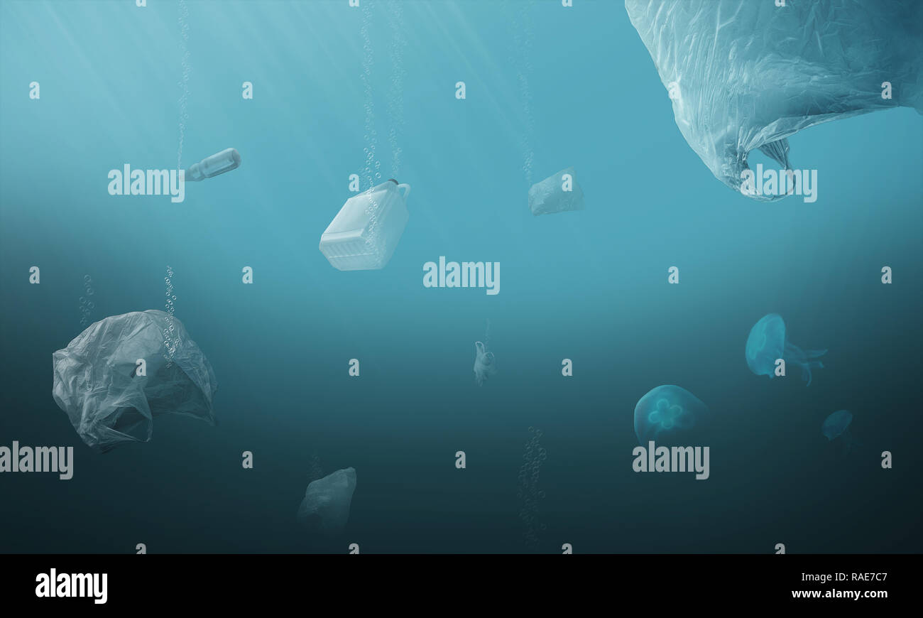 La pollution de la mer avec du plastique Banque D'Images