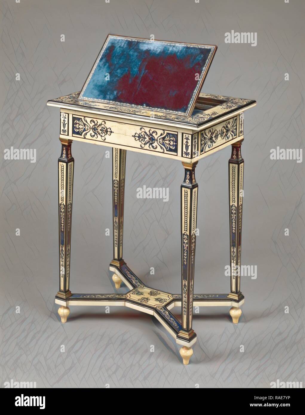 Table de lecture et d'écriture, Paris, France, environ 1670 - 1675, avec l'ivoire, panneaux de chêne-bleu, corne peint repensé en ébène Banque D'Images