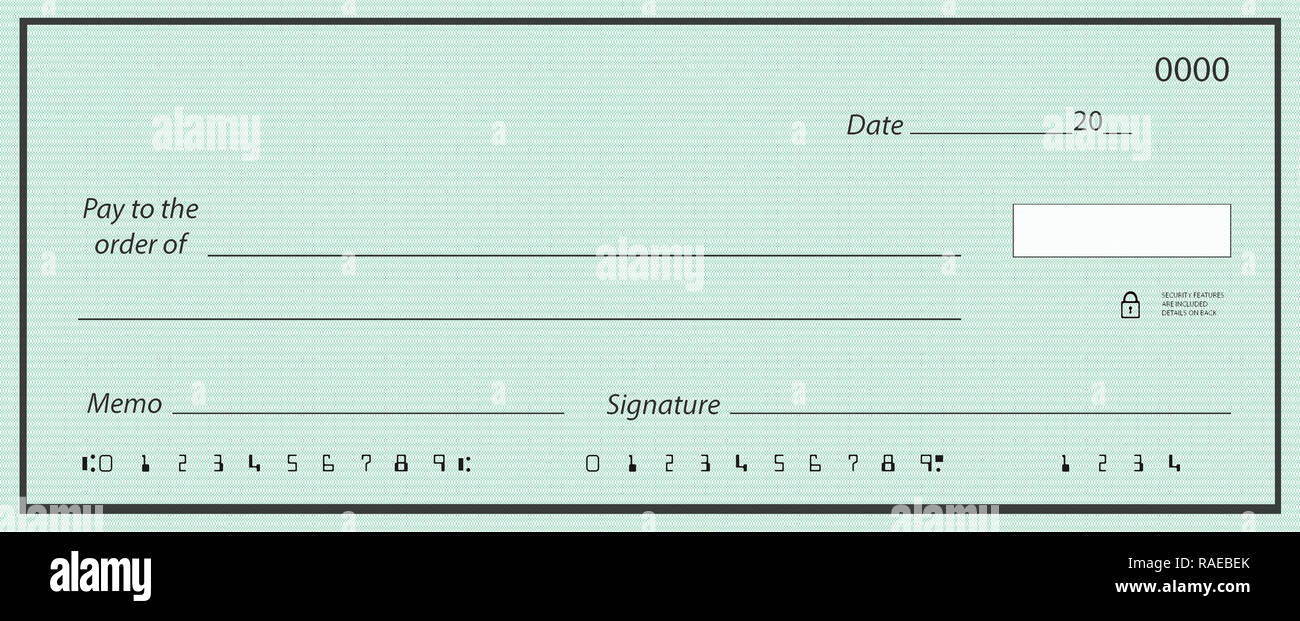 Chèque en blanc avec fond et numéros faux générique Banque D'Images