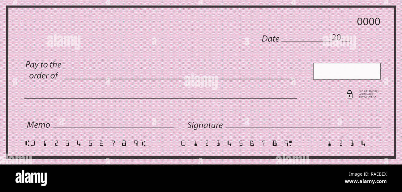 Chèque en blanc avec fond et numéros faux générique Banque D'Images
