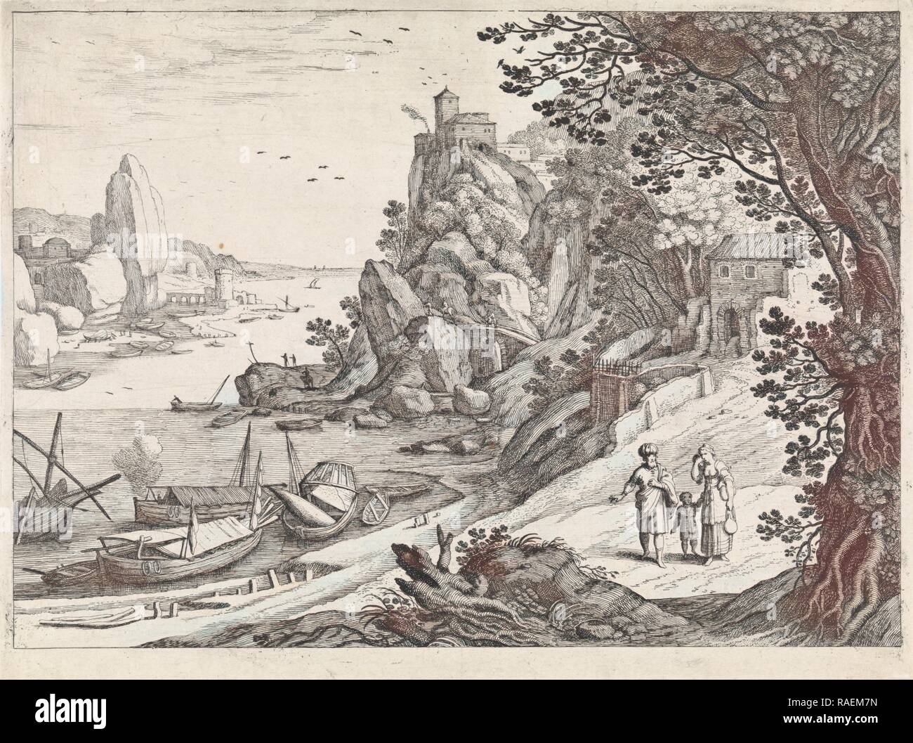 Paysage avec l'expulsion d'Agar et Ismaël, Willem van Nieulandt (II), Paul Bril, 1594 - 163. Repensé Banque D'Images