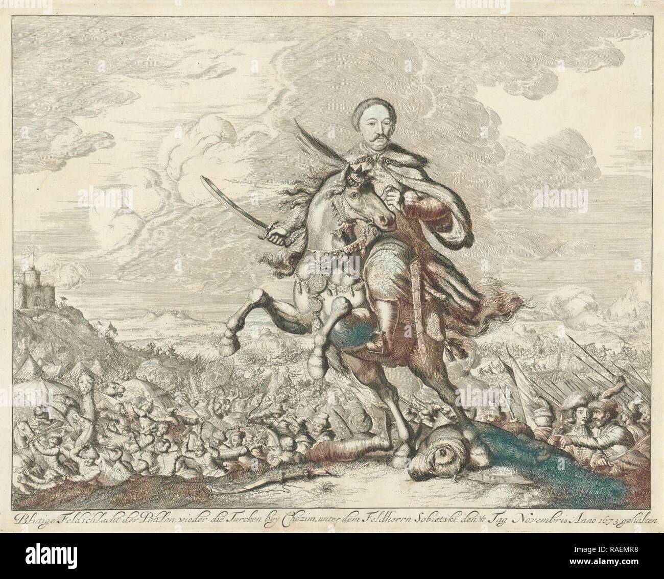 Bataille entre la Pologne et turcs à Khotin dirigé par Jan III Sobieski, 167. Repensé par Gibon. L'art classique avec un repensé Banque D'Images