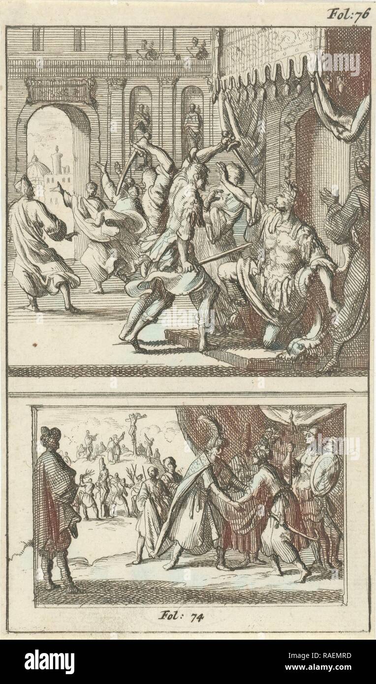 Jules César assassiné. Polycrate aimablement reçu par Orates, Jan Luyken, Johannes Boekholt, 168. Repensé Banque D'Images