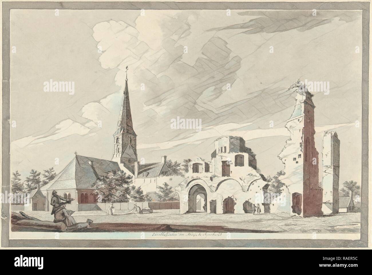 Les ruines de l'abbaye de Rijnsburg Pays-bas, Gerrit Toorenburgh, 1742 - 178. Repensé par Gibon. L'art classique repensé Banque D'Images