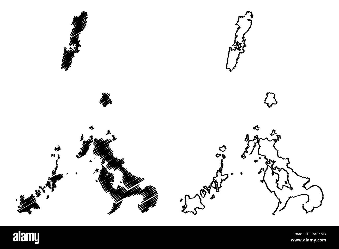 La Préfecture de Nagasaki (divisions administratives du Japon, préfectures du Japon) map vector illustration, scribble sketch carte de Nagasaki Illustration de Vecteur
