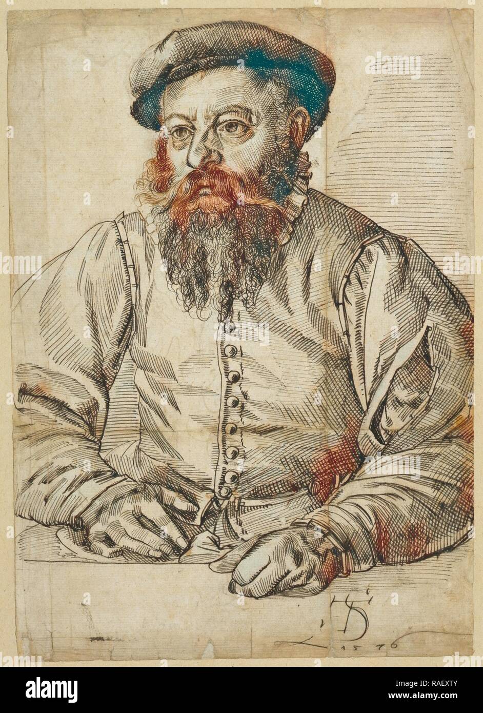 Portrait d'un homme barbu, Tobias Stimmer, Suisse (1539 - 1584), 1576, plume et encre noire et brune sur craie noire repensé Banque D'Images