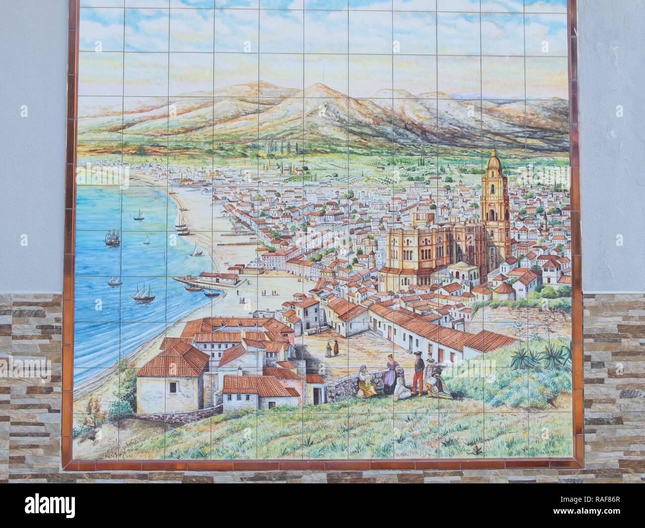 Les carreaux de céramique murale de Málaga, Andalousie, Espagne, Banque D'Images
